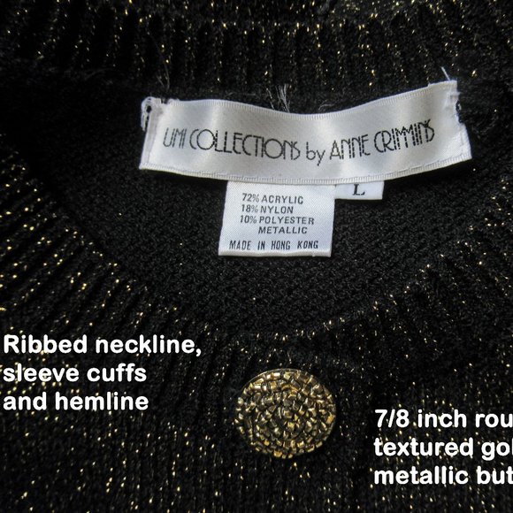 UMI Collections Anne Crimmins black & gold metallic cardigan Gold metal buttons - Picture 2 of 15